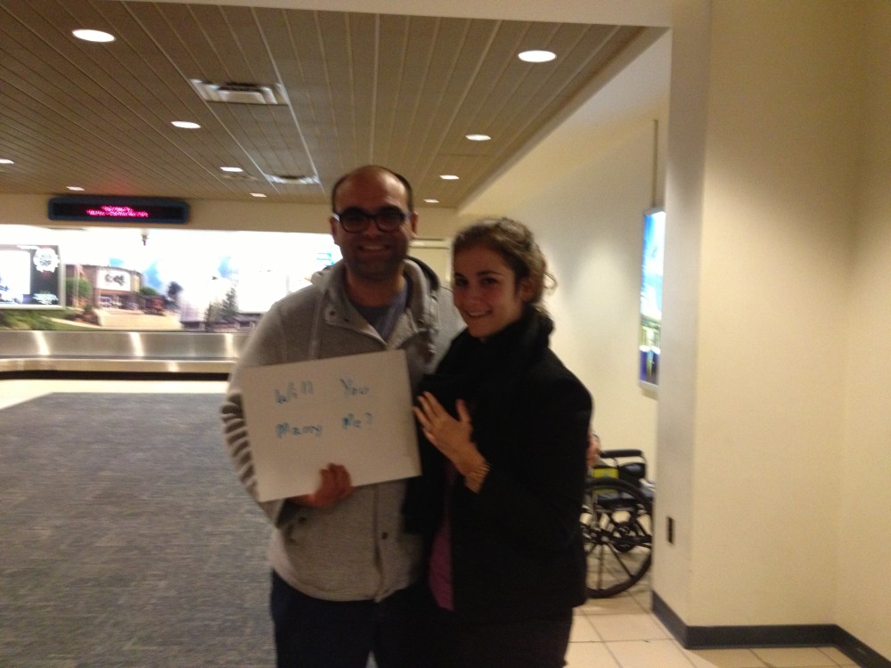 Right after he proposed at the Akron/Canton Airport
