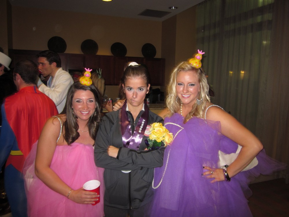 Lauren F.(pink loofah), Me (Mckayla Maroney), and Lauren S. (purple loofah) celebrating Halloween in Boston