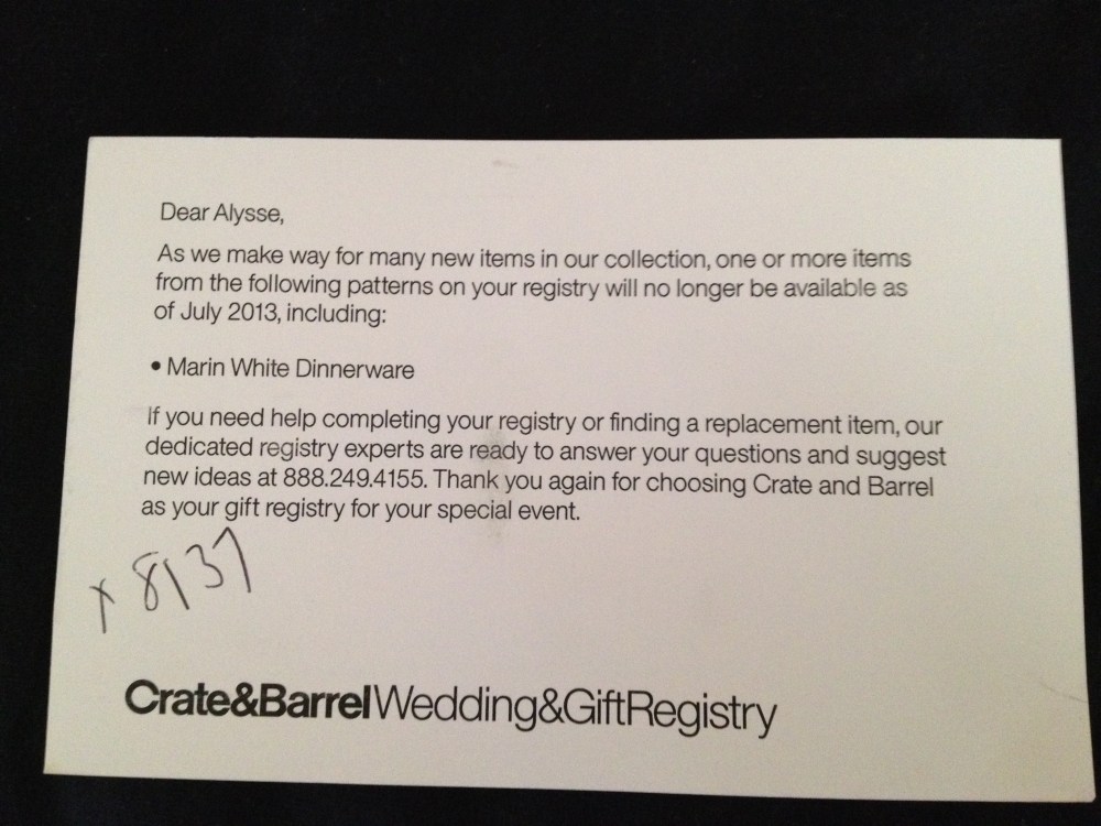 This is the stupid postcard from Crate & Barrel 