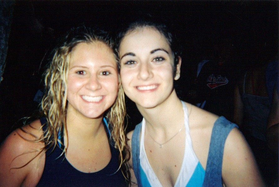 Kendra and Alysse freshman year at Ohio State after jumping into Mirror Lake 